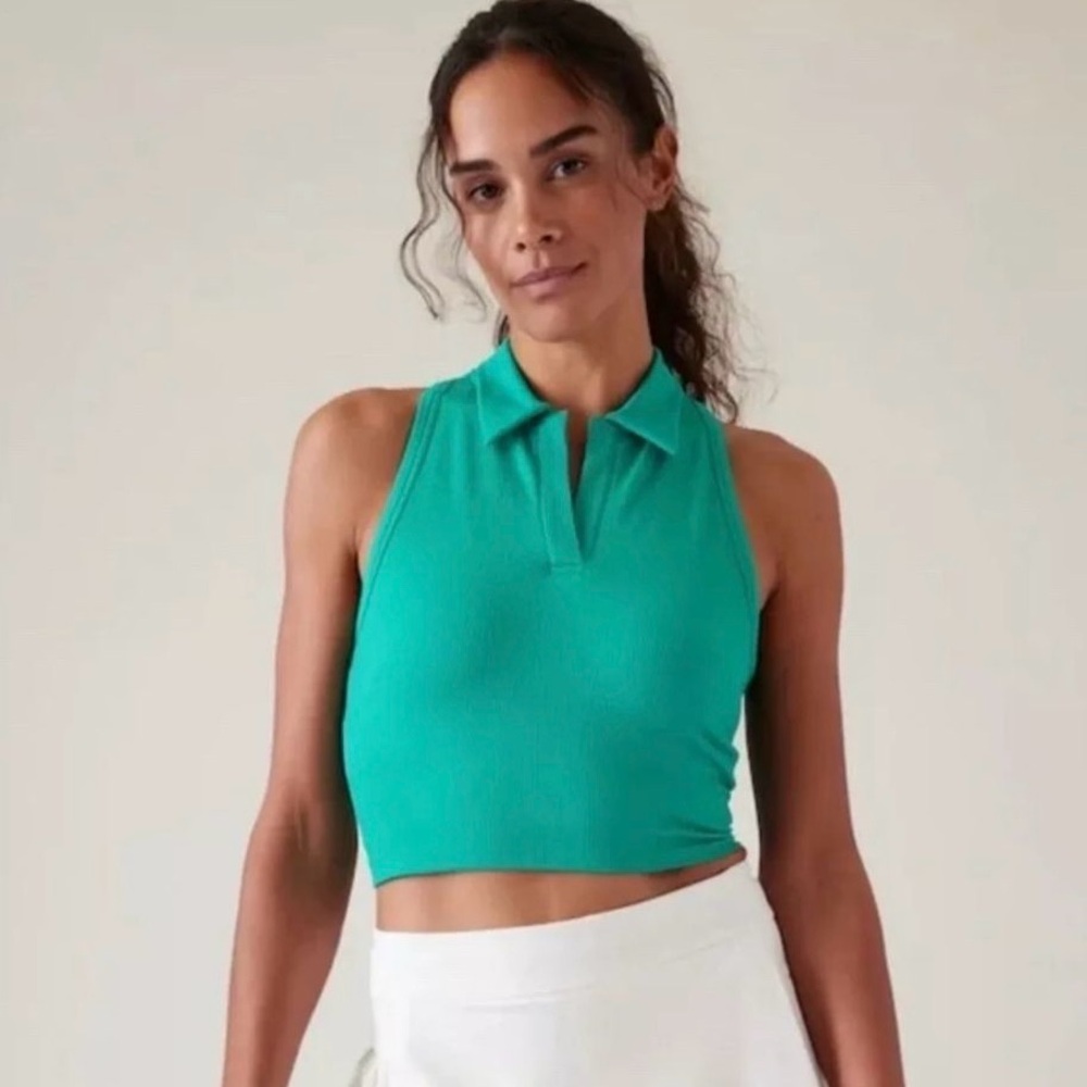 Athleta Aurora Seamless Crop Polo Tank // Tropic Green